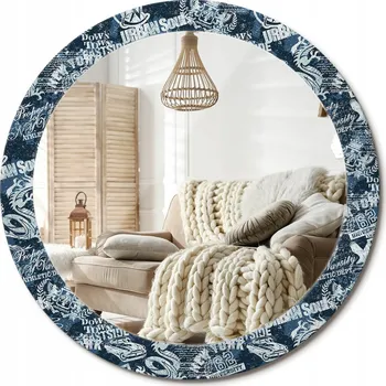 Zrcadlo Prémiové Zrcadlo s dekorativním skleněným rámem s potiskem Collage York o průměru 80 cm