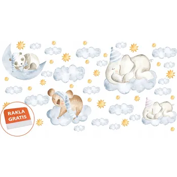 Samolepící dekorace Samolepka na stěnu pro děti, zvířátka a obláčky