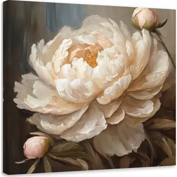 Obraz OBRAZ NA PLÁTNĚ NA ZEĎ PIVOŇKA MALOVANÝ KVĚT 30x30