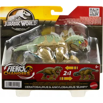 Figurka JURASSIC WORLD DIVOCÍ TRANSFORMÁTOŘI DINOSAURUS 2v1 Ankylosaurus Bumpy/Ceratosaurus