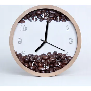 Hodiny Nástěnné hodiny z překližky - motiv zrnkové kávy - do obýváku/loftu