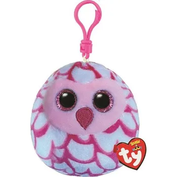 plyšák Ty Squishy Beanies PINKY, Clip 8,5 cm - růžová sova
