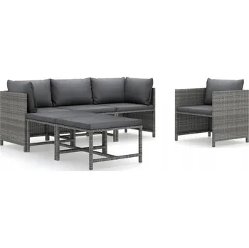 VidaXL 6dílná zahradní sedací souprava s polštáře, PE ratan, šedá