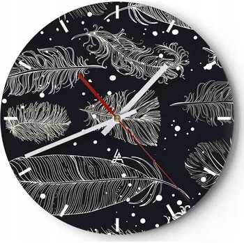 Hodiny Velké nástěnné hodiny 40x40cm Pírko Ptáka Skleněné hodiny Kulatý Tiché