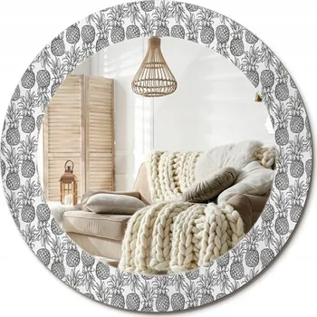 Zrcadlo Moderní dekorativní kulaté zrcadlo na stěnu s potiskem průměr 60 cm Ananasy