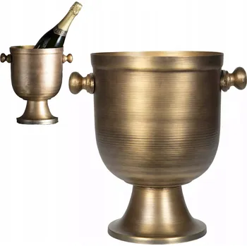 Stojan na víno KYBLÍK NA LED CHLADIČ NA ŠAMPAŇSKÉ LÁHVE kovový zlatý velký retro loft