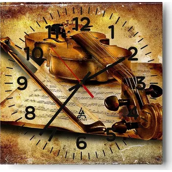 Hodiny Nástěnné hodiny do obýváku 40x40 Housle Tiché hodiny na skle Bez hlučný
