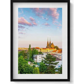 Obraz Ozdobný nástěnný obraz v rámu s grafikou loft Budovy Brno Česká republika 50x70 cm