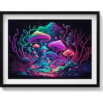 Obraz Moderní nástěnná dekorace obraz v černém rámu Neonové houby 80x60 cm