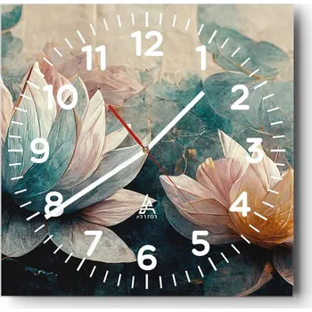 Hodiny Nástěnné hodiny do obýváku 40x40 Květiny Tichý chod Skleněné hodiny