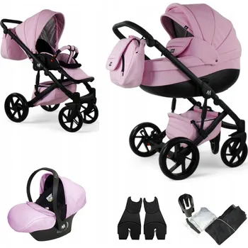 Kočárek MOMMO AAA Růžový Dětský Kočárek 3v1 Eko Kůže - Autosedačka Cosmo I-size