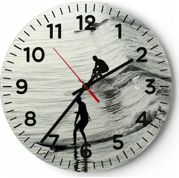 Hodiny Kuchyňské nástěnné hodiny 30x30 Surfing Moderní skleněné hodiny do obýváku Tiché
