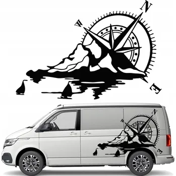 Samolepicí dekorace na vozidlo SAMOLEPKA na obytný vůz KOMPAS RŮŽICE VĚTRŮ HORY 45x66
