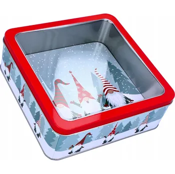 Vánoční dekorace Vánoční plechovka s okénkem, dóza na vánoční Dárek, 20 cm, kovová