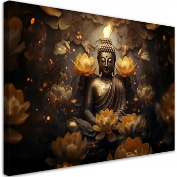 Obraz Obraz na plátně, Zlatý Buddha a lotosové květy - 60x40