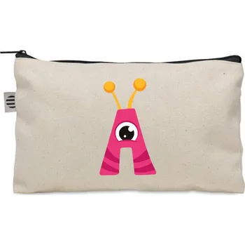 Penál ŠKOLNÍ PENÁL POUZDRO bavlněné béžové PÍSMENO A jméno monster KO_036