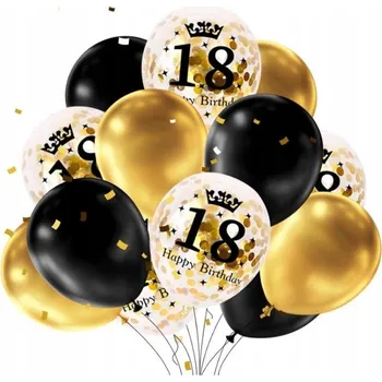 Balónek SADA BALÓNKŮ 18. NAROZENINY OSLAVA ČERNO-ZLATÁ 15 KS