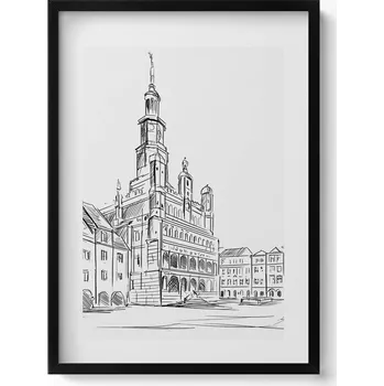 Obraz Dekorace, obraz s grafikou v krásném rámu Poznaň – skica starého města, 50x70 cm