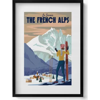 Obraz Dekorativní obraz v černém rámu do obýváku Plakát Francouzské Alpy 50x70 cm