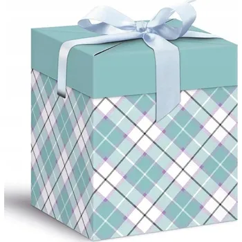 Dárková krabička Dárek Krabička 12x12x15cm modrá kostkovaná