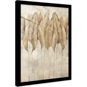 Obraz OBRAZ NA ZEĎ V RÁMU PLAKÁT OBÝVACÍ POKOJ LOŽNICE BOHO LISTY BÉŽOVÁ 70x50