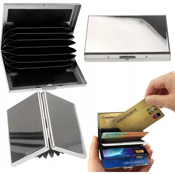 Peněženka Stříbrná kovová peněženka, tenké pouzdro na kreditní karty s blokací, malá a tenká