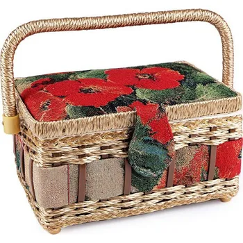 Organizér galanterie Kazeta / košík na šití čalouněný Varianta: 10 červená vlčí máky, Balení: 1 ks