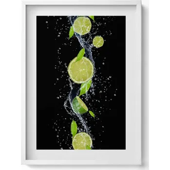 Obraz Dekorativní nástěnný obraz s grafikou v bílém rámu Limetky máta voda 50x70 cm