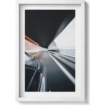 Obraz Dekorativní nástěnný obraz s grafikou v bílém rámu Jedoucí auto ulicí 40x60 cm