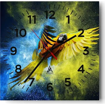 Hodiny Kuchyňské nástěnné hodiny 30x30 Papoušek Skleněné hodiny do obýváku Moderní Tiché