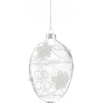 Vánoční ozdoba Skleněná vánoční ozdoba ve tvaru vajíčko průhledná zdobená 12 cm VILLA ITALIA