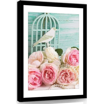 Obraz OBRAZ NA PLÁTNĚ CANVAS 60x80 RŮŽE PERLY PTÁK