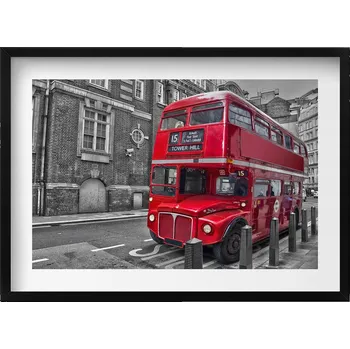 Obraz Obraz v černém rámu nástěnná dekorace Červený patrový autobus 70x50 cm