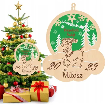 Vánoční dekorace DŘEVĚNÁ VÁNOČNÍ KOULE SE JMÉNEM NA VÁNOČNÍ STROMEK SVÁTEČNÍ DÁREK UPOMÍNKA