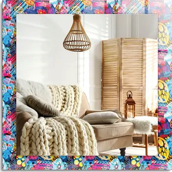 Zrcadlo Dekorativní závěsné zrcadlo s potiskem Barevný abstraktní vzor 60x60 cm