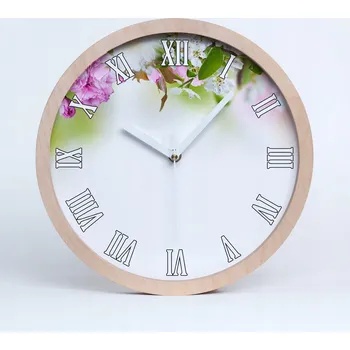 Hodiny Dřevěné nástěnné hodiny jarní květy průměr 25 cm