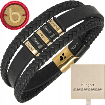 Náramek Dámský kožený náramek pletený pozlacený