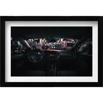 Obraz Nástěnný obraz v černém rámu dekorace interiéru Auto v Tokiu 30x20 cm