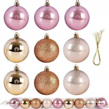 Vánoční dekorace 9x Vánoční Baňky VÁNOČNÍ ozdoby na stromeček nerozbitné ZLATÉ RŮŽOVÉ sada baněk