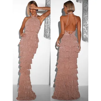 Dámské šaty Starorůžové večerní volánkové šaty BOMPRI Velikost: L