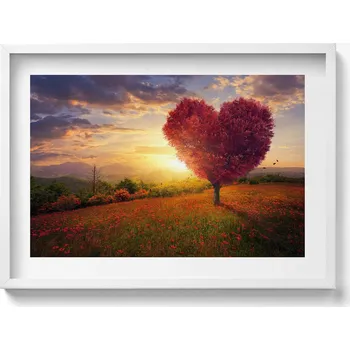 Obraz Nástěnný obraz v rámu s grafikou Strom lásky ve tvaru srdce 70x50 cm