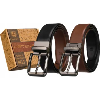 Opasek Kožený pánský pásek ke kalhotám oboustranný černý hnědý klasický PETERSON