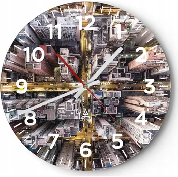 Hodiny Nástěnné hodiny do obýváku 40x40 Město Kulatý Hodiny na skle Loft Tiché