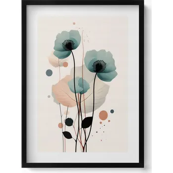 Obraz Elegantní obraz do obývacího pokoje v černém rámu Akvarelové květy vlčího máku 50x70 cm