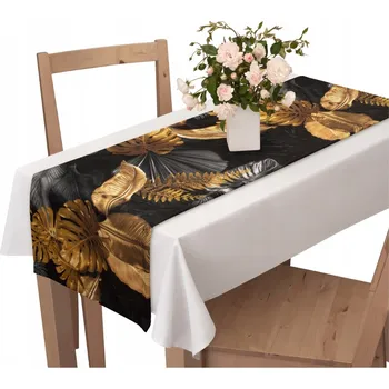 ubrus UBRUS BĚHOUN NA STŮL 40x200 CM DEKORATIVNÍ SE ZLATÝMI LISTY