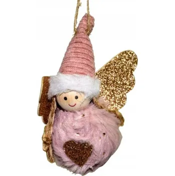 Přívěsek ZÁVĚS ANDĚL ANDÍLEK RŮŽOVÝ SE SRDCEM 9X12X4CM