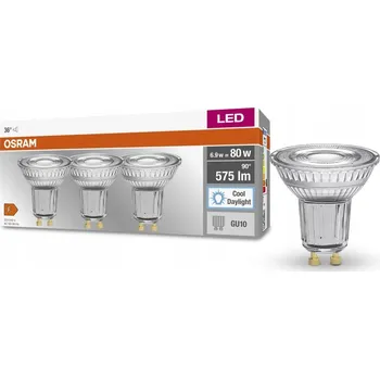 Žárovka 3x LED žárovka GU10 6,9W = 80W 575lm 6500K Studená bílá FILAMENT OSRAM