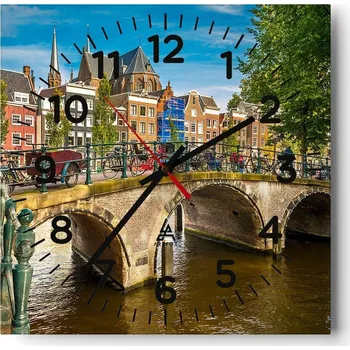 Hodiny Nástěnné hodiny do obýváku 40x40 Město Bez Hlučné Skleněné hodiny Tiché