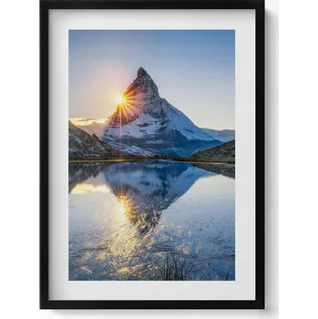 Obraz Závěsný obraz rámeček černé barvy Krajina osamělé hory a slunce 50x70 cm