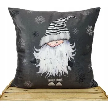 Vánoční dekorace Dekorační vánoční povlak na polštář Skřítek GRAFITOVÝ 40x40 Velvet gnóm Trpaslík